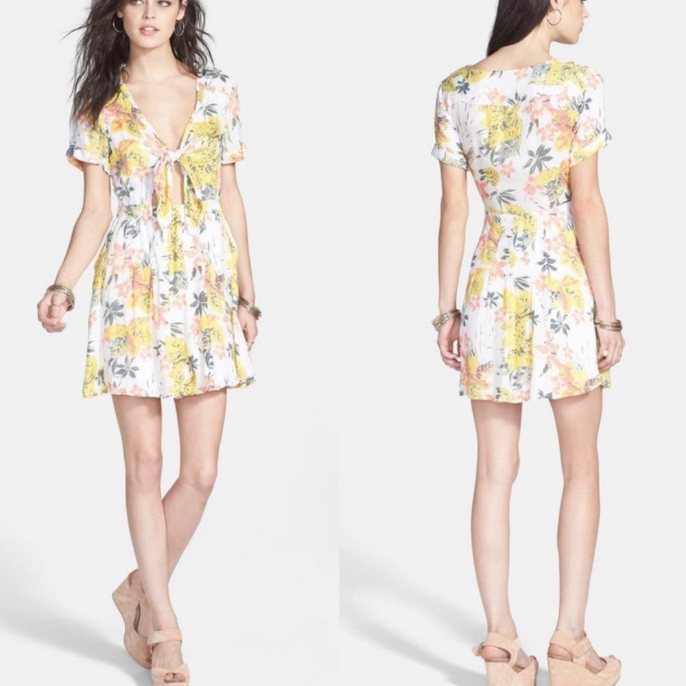 Free People Floral Tie Front Mini Dress size 4